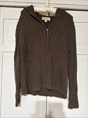 Cabela’s Cable-Knit 100% Cotton Zip Hoodie Sweater - Brown